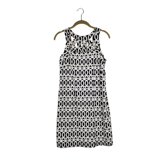 Lulu B Shift Dress Sleeveless Cage Back Black White Tan Geometric Circles Size S - Picture 1 of 7